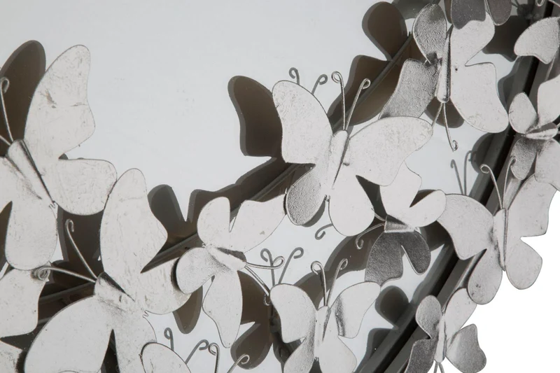 Specchio rotondo da parete in metallo argentato con decorazioni farfalle - FARFALLE