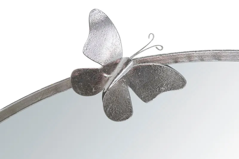 Specchio rotondo da parete in metallo argentato con decorazioni farfalle - FARFALLE
