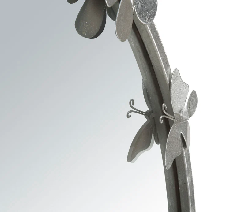 Specchio rotondo da parete in metallo argentato con decorazioni farfalle - FARFALLE
