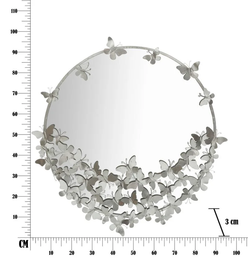 Specchio rotondo da parete in metallo argentato con decorazioni farfalle - FARFALLE