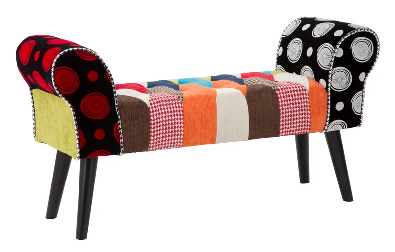 Panca imbottita in legno e tessuto patchwork 102x54 cm - IMPERIAL