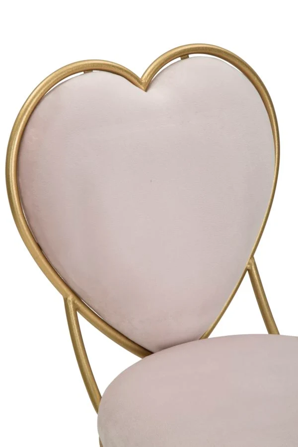 Sedia in metallo dorato con schienale a cuore imbottito in tessuto - HEART