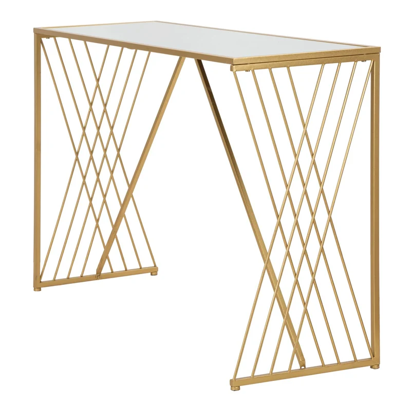 Console in Metallo Dorato con Piano in Vetro Specchio 120x40x80 - EASY