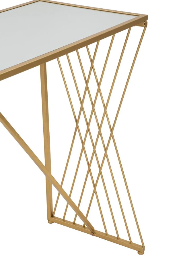 Console in Metallo Dorato con Piano in Vetro Specchio 120x40x80 - EASY