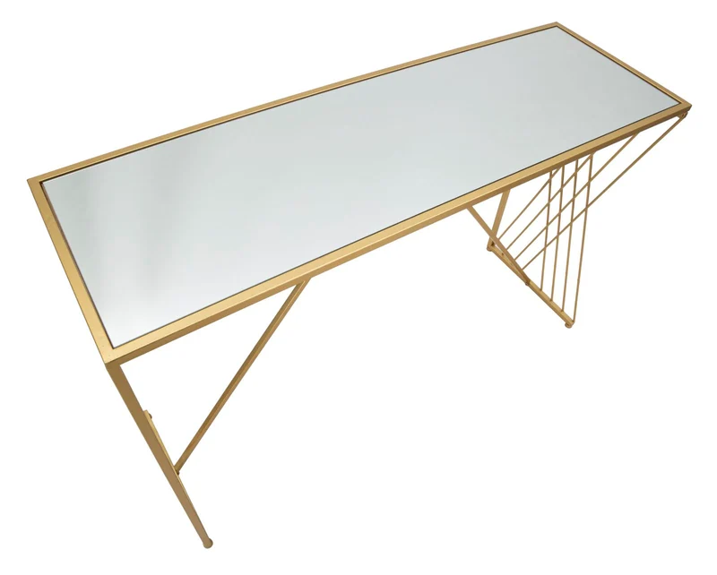 Console in Metallo Dorato con Piano in Vetro Specchio 120x40x80 - EASY