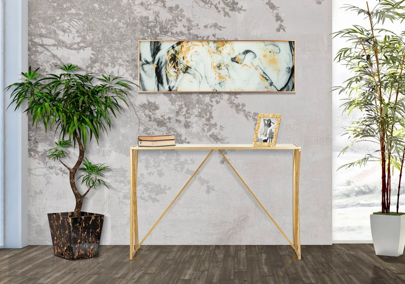 Console in Metallo Dorato con Piano in Vetro Specchio 120x40x80 - EASY