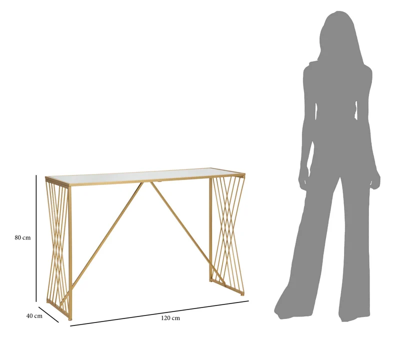 Console in Metallo Dorato con Piano in Vetro Specchio 120x40x80 - EASY