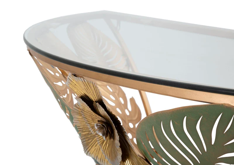 Console da Parete Semicircolare in Metallo Dorato con Piano in Vetro - AMAZ