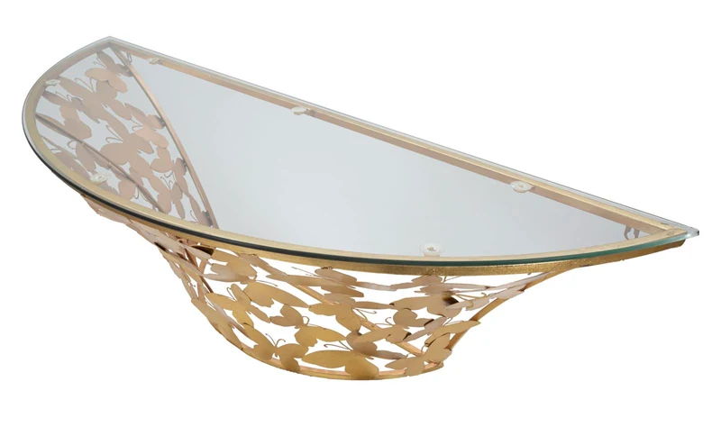 Console da parete semicircolare in metallo dorato con piano in vetro - BUTTERFLIES