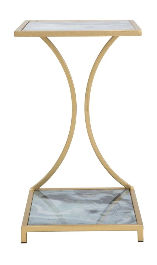 Tavolino quadrato in metallo dorato con piano in marmo - GLAM LEVEL