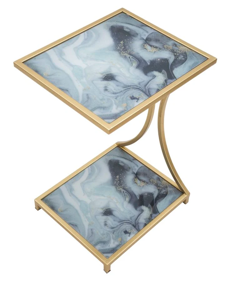 Tavolino quadrato in metallo dorato con piano in marmo - GLAM LEVEL
