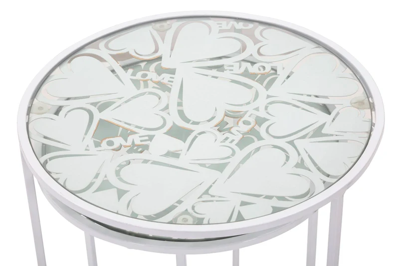 Coppia tavolinetti rotondi in metallo bianco con piano in vetro - WHITE HARTSOPPIA