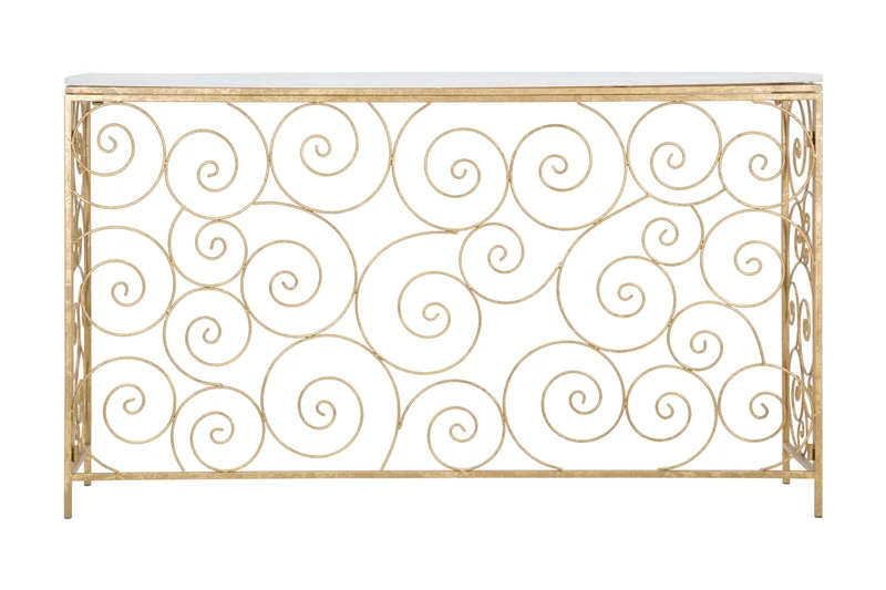 Console in Metallo Dorato con Piano in Marmo Bianco 140x36x82 - SPIRAL