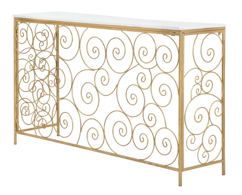 Console in Metallo Dorato con Piano in Marmo Bianco 140x36x82 - SPIRAL