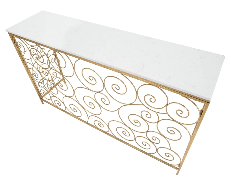 Console in Metallo Dorato con Piano in Marmo Bianco 140x36x82 - SPIRAL
