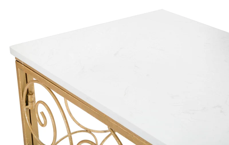 Console in Metallo Dorato con Piano in Marmo Bianco 140x36x82 - SPIRAL