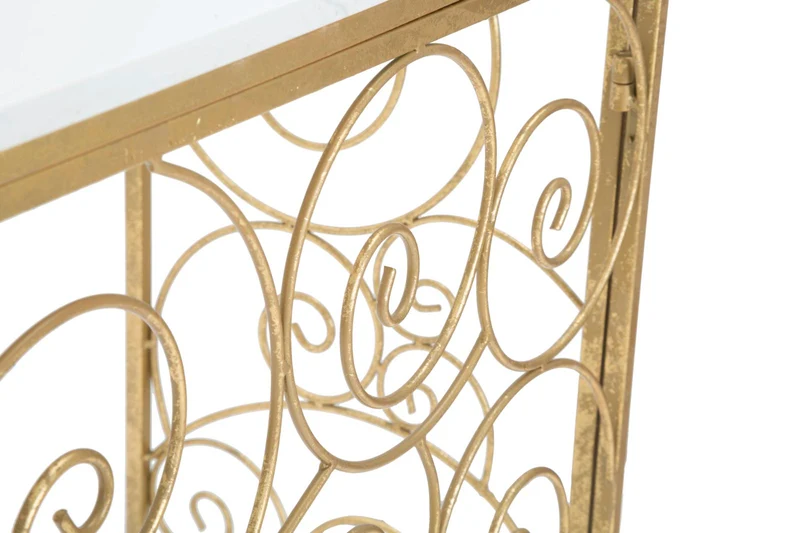 Console in Metallo Dorato con Piano in Marmo Bianco 140x36x82 - SPIRAL