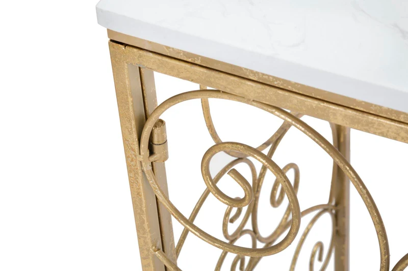 Console in Metallo Dorato con Piano in Marmo Bianco 140x36x82 - SPIRAL
