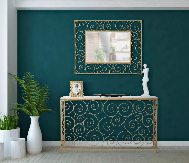 Console in Metallo Dorato con Piano in Marmo Bianco 140x36x82 - SPIRAL