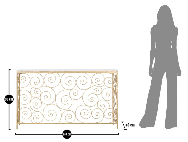 Console in Metallo Dorato con Piano in Marmo Bianco 140x36x82 - SPIRAL