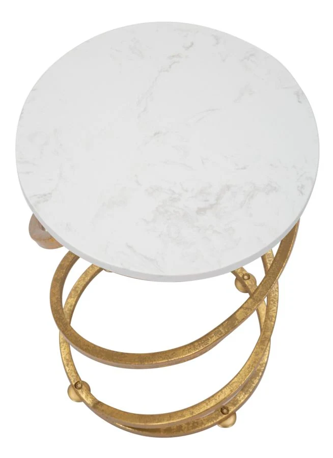 Tavolino rotondo in metallo dorato con piano in marmo bianco - SPIRAL MARBLE