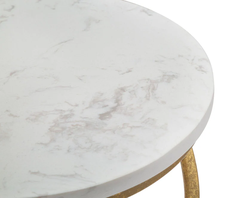 Tavolino rotondo in metallo dorato con piano in marmo bianco - SPIRAL MARBLE