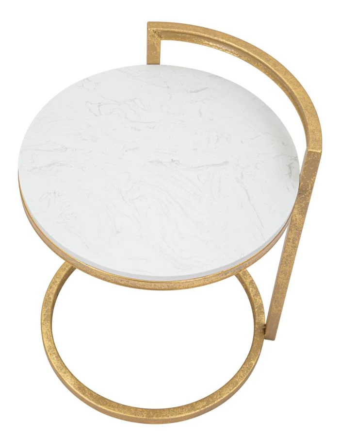 Tavolino rotondo in marmo bianco con struttura in metallo dorato - ROUND MARBLE