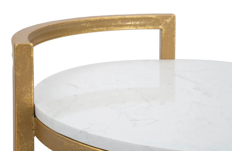 Tavolino rotondo in marmo bianco con struttura in metallo dorato - ROUND MARBLE