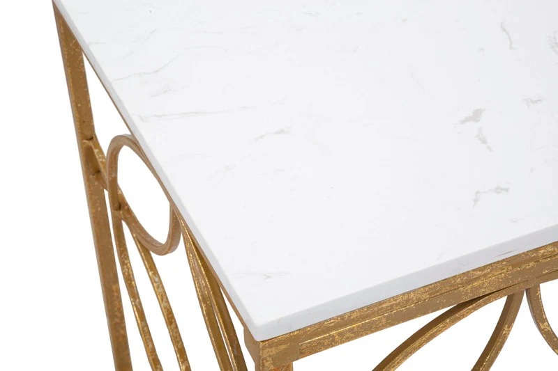 Console in Metallo Dorato con Piano in Marmo Bianco 120x40x80 - STAR MARBLE