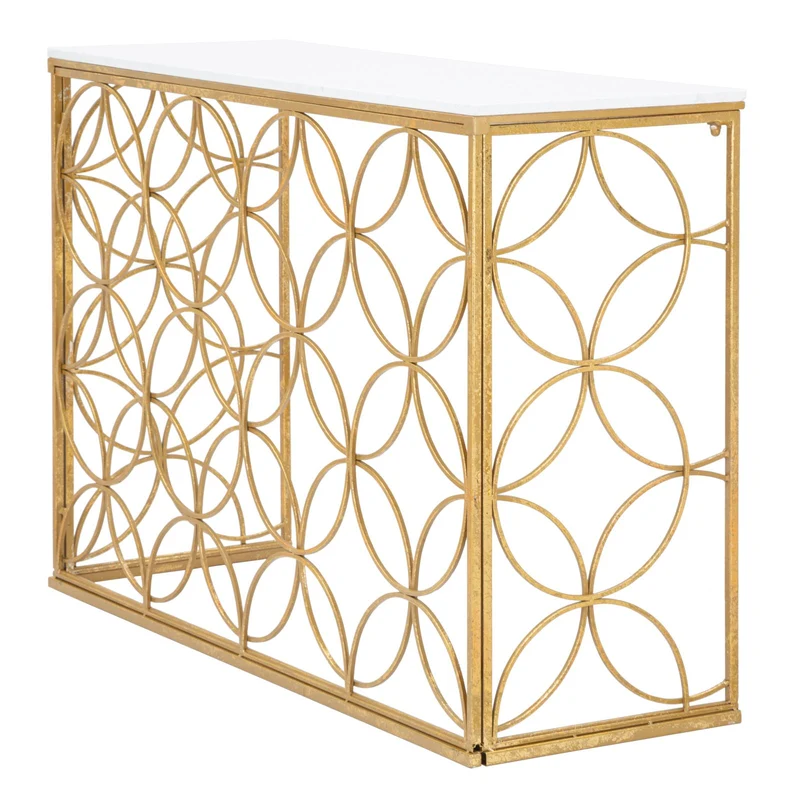 Console in Metallo Dorato con Piano in Marmo Bianco 120x40x80 - STAR MARBLE