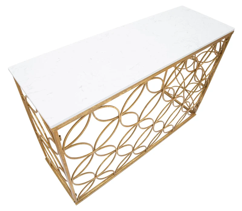 Console in Metallo Dorato con Piano in Marmo Bianco 120x40x80 - STAR MARBLE