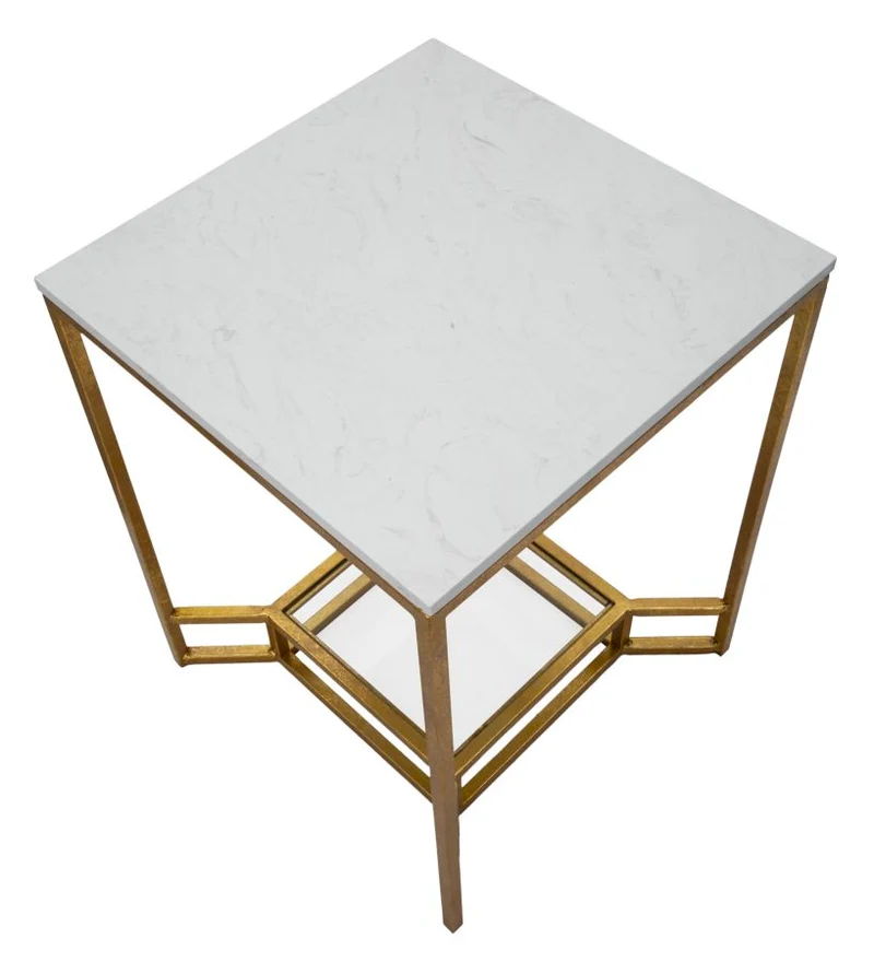 Tavolino da caffè in marmo bianco e metallo dorato con ripiano in vetro - DOUBLE MARBLE