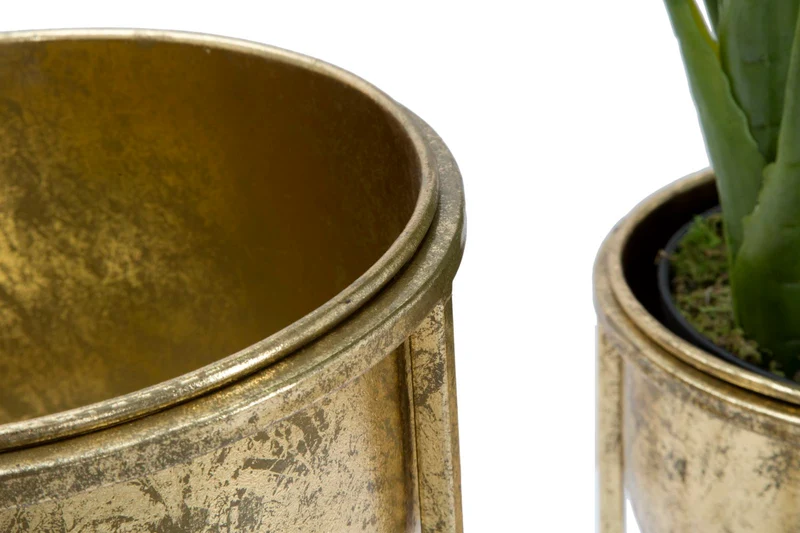 Coppia di fioriere in metallo dorato con base removibile - PARIS