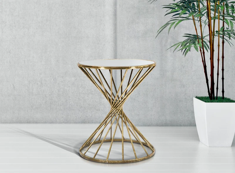 Tavolino rotondo in metallo dorato e vetro diametro 42 cm - GLAMOPPIA