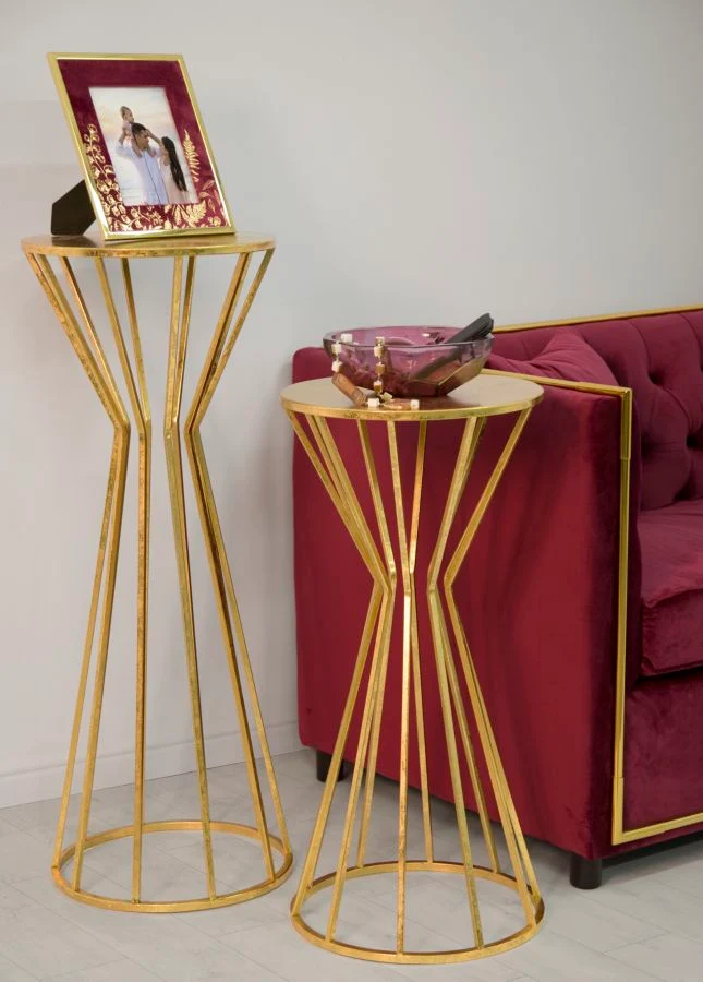 Tavolino portatelefono rotondo in metallo dorato 38x100 cm - STICK GLAM