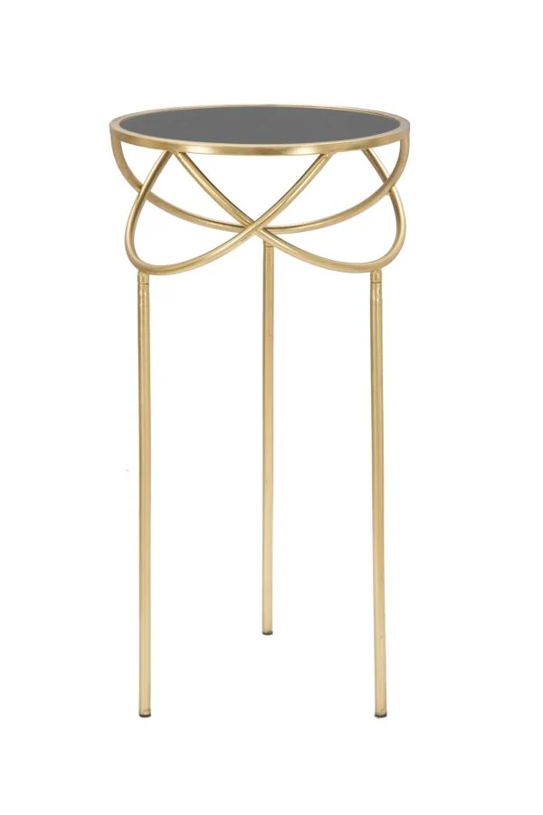 Tavolino Portatelefono in Metallo e Vetro Dorato e Nero 40x80 cm - RING