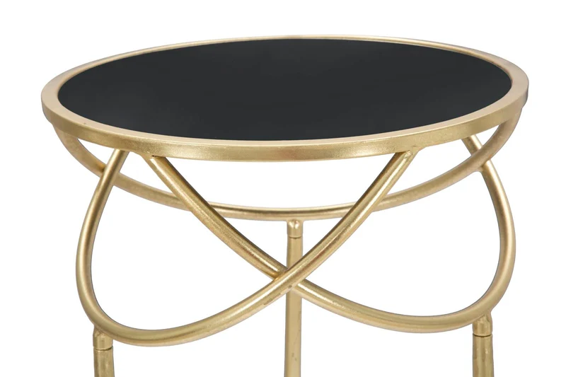 Tavolino Portatelefono in Metallo e Vetro Dorato e Nero 40x80 cm - RING