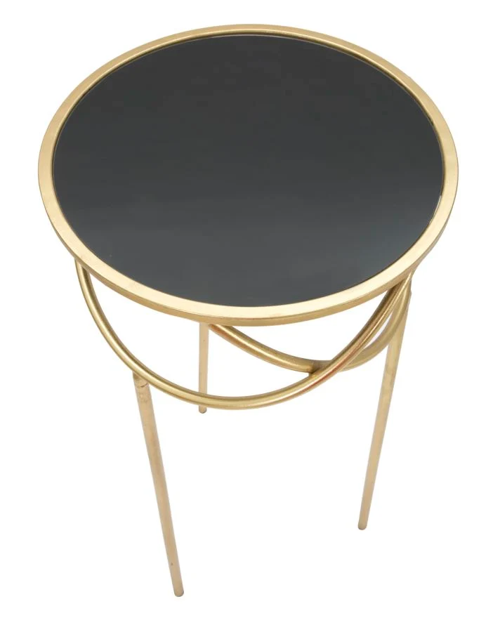 Tavolino Portatelefono in Metallo e Vetro Dorato e Nero 40x80 cm - RING