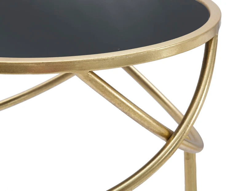 Tavolino Portatelefono in Metallo e Vetro Dorato e Nero 40x80 cm - RING