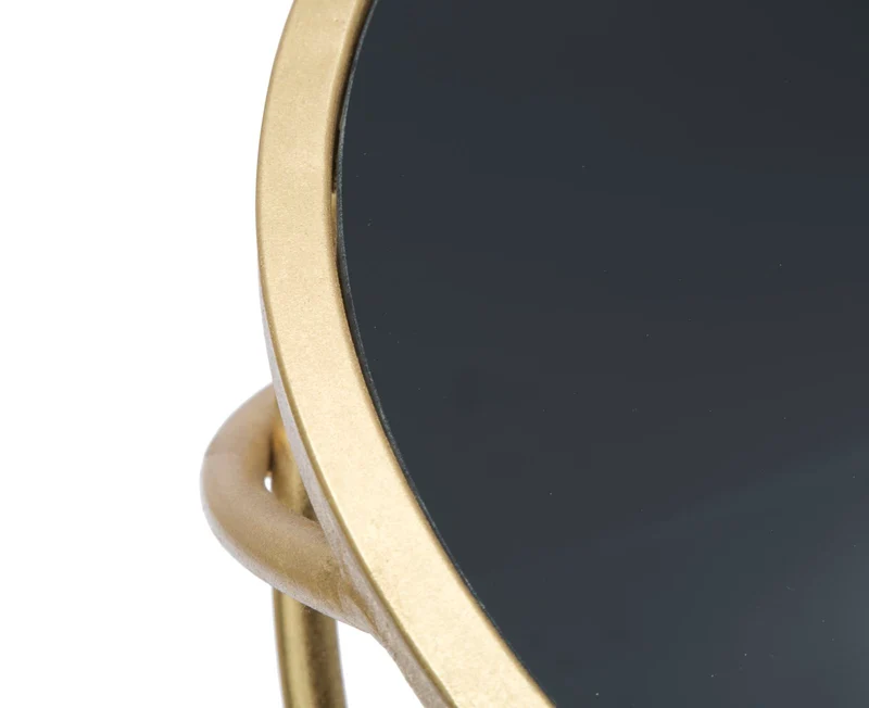 Tavolino Portatelefono in Metallo e Vetro Dorato e Nero 40x80 cm - RING