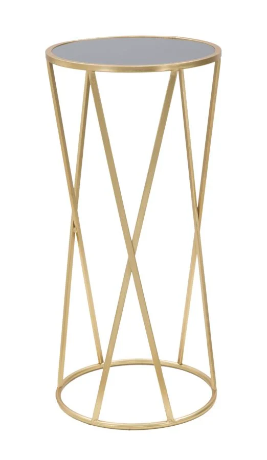 Tavolino portatelefono rotondo in metallo dorato con piano in vetro - GLAM SIMPLE