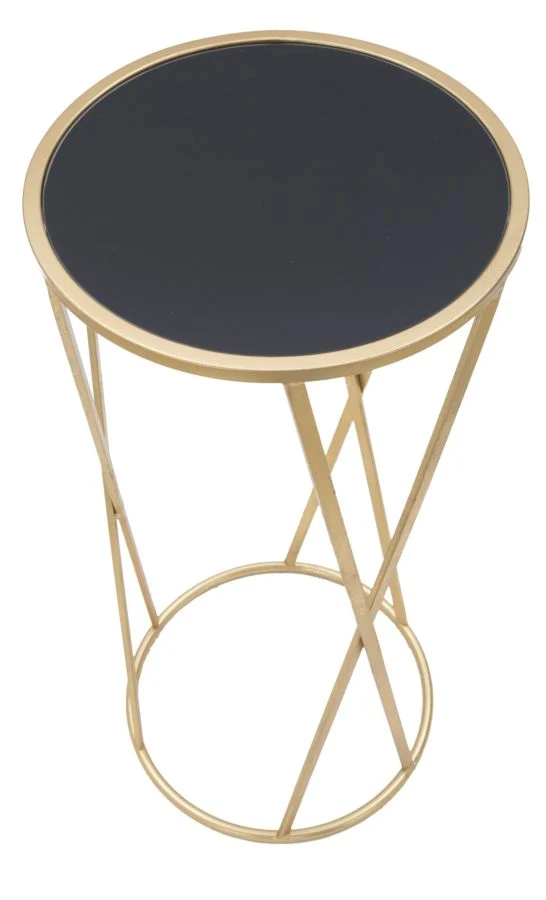 Tavolino portatelefono rotondo in metallo dorato con piano in vetro - GLAM SIMPLE