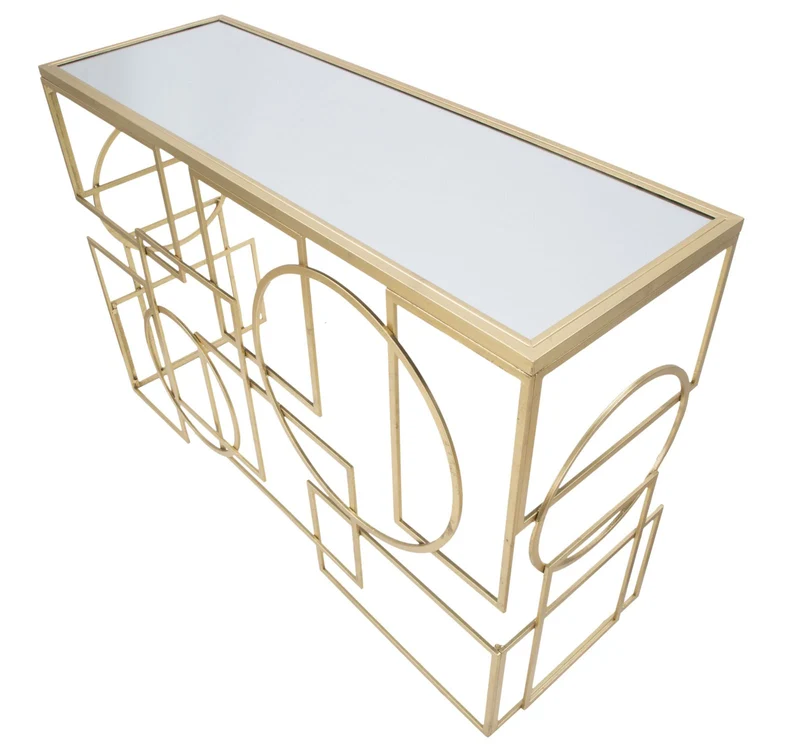 Console in Metallo Dorato con Piano in Vetro Specchiato 120x41x81 - MARIE