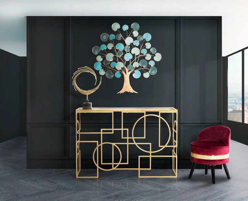 Console in Metallo Dorato con Piano in Vetro Specchiato 120x41x81 - MARIE