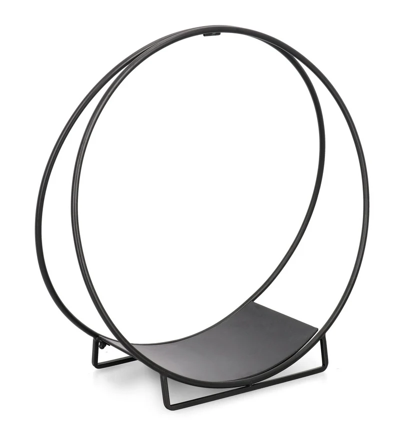 Set di 4 Porta Legna Rotondo in Acciaio Verniciato Nero H71 - RONNY