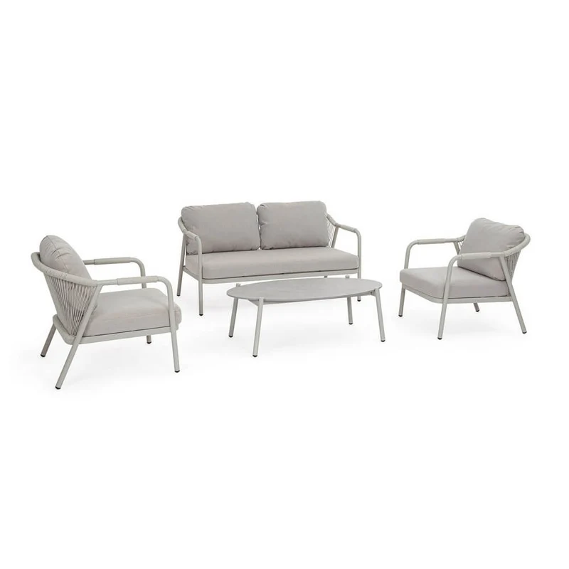 Set da 4 Salotto da Esterno in Alluminio con Cuscini e Corda - VERALIS