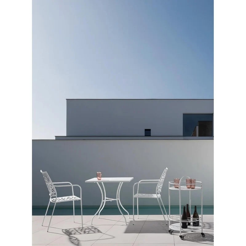 Tavolo da Giardino Quadrato in Acciaio Bianco 70x70 cm - DELICATE