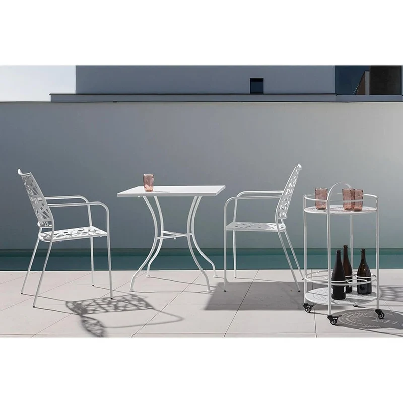 Tavolo da Giardino Quadrato in Acciaio Bianco 70x70 cm - DELICATE