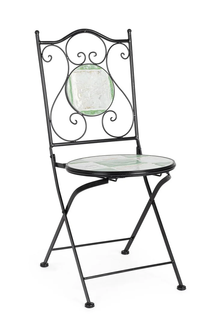 Set di 2 Sedie Pieghevoli da Esterno in Acciaio con Decoro in Ceramica - LOIRE