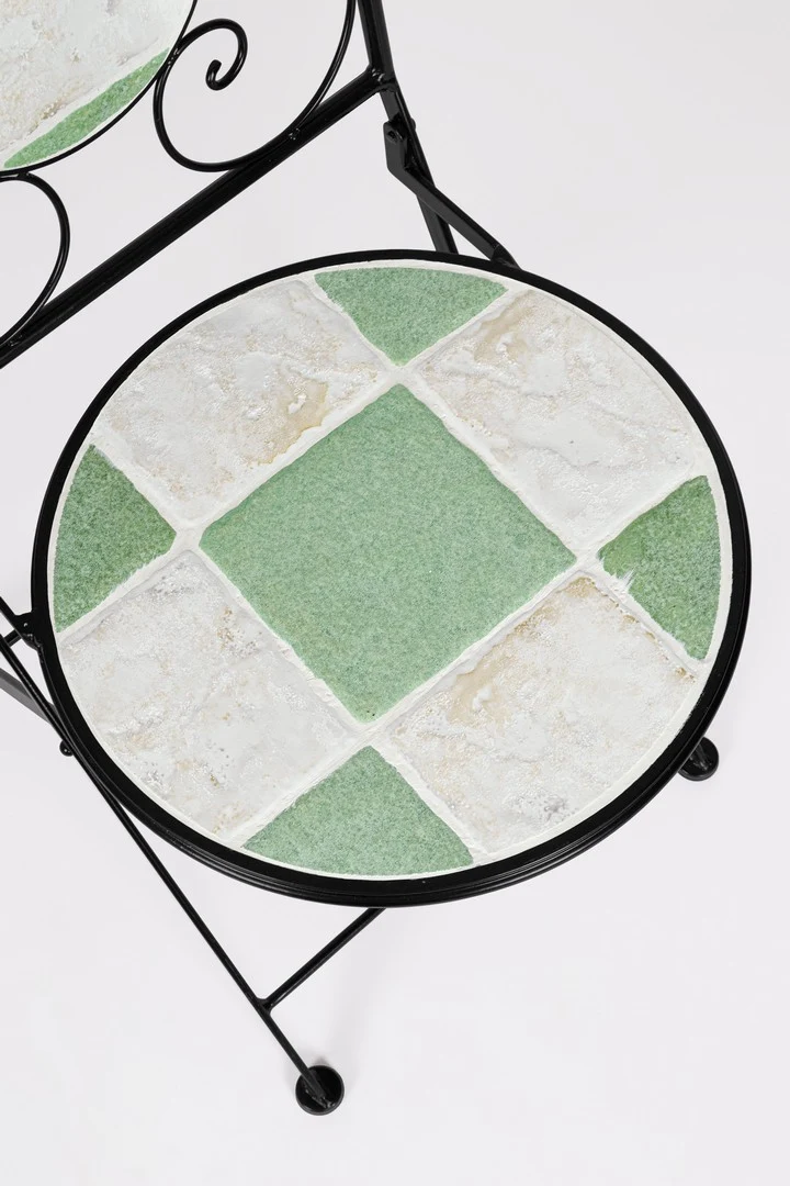 Set di 2 Sedie Pieghevoli da Esterno in Acciaio con Decoro in Ceramica - LOIRE